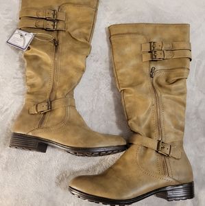 White Mountain Ranger Mid Brown Burnished Smooth Riding Boots, Wide Calf, Sz 8M